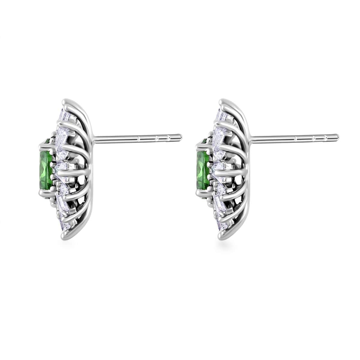 Simulated Emerald and Simulated Diamond 6.65 ctw Earrings in Silvertone image number 3