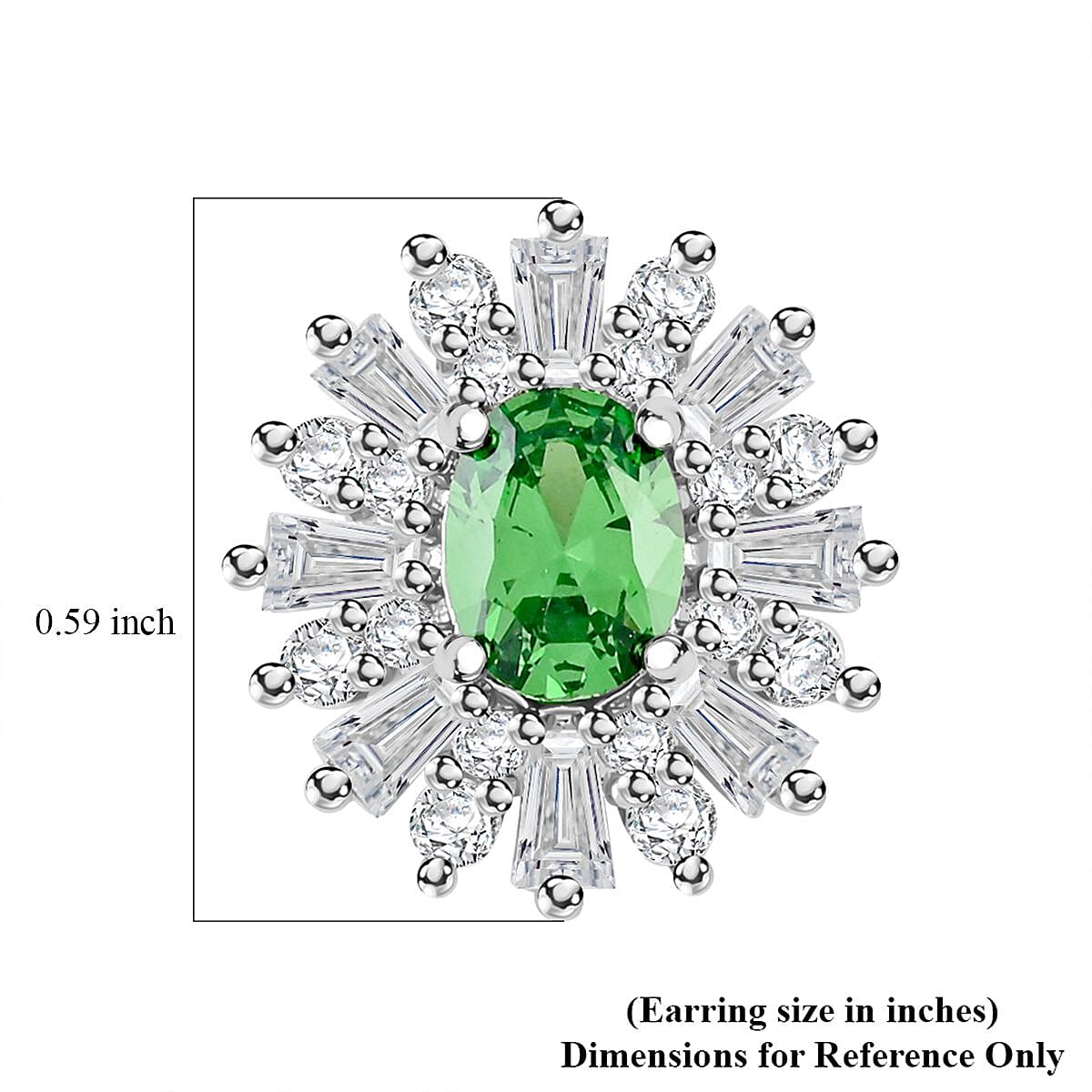Simulated Emerald and Simulated Diamond 6.65 ctw Earrings in Silvertone