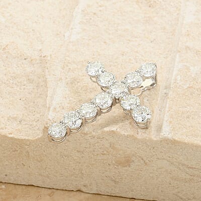 NY Closeout Luxuriant Lab Grown Diamond 3.00 ctw Cross Pendant in 14K White Gold 