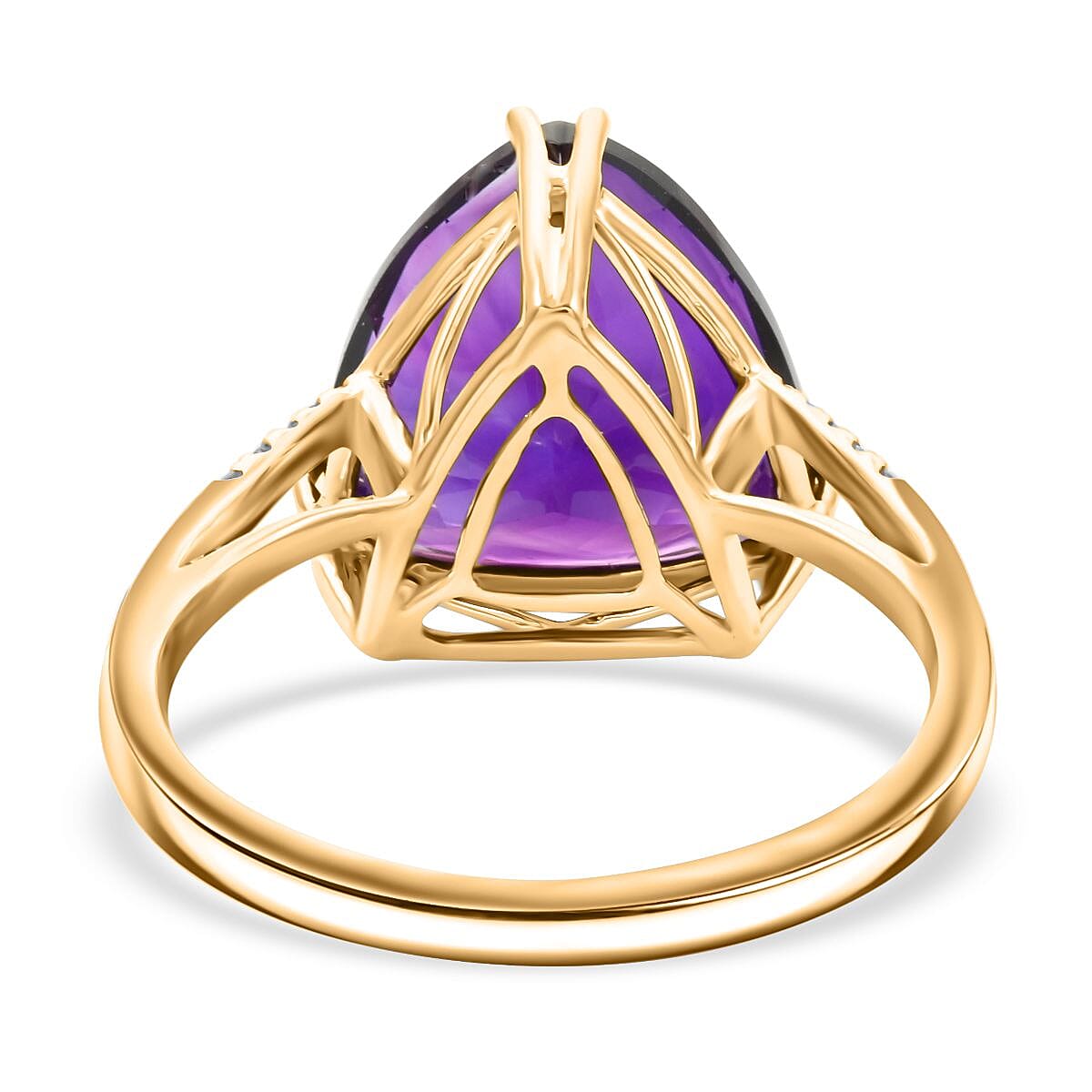 Luxoro AAA Moroccan Amethyst and G-H I2 Diamond 6.00 ctw Ring in 10K Yellow Gold (Size 9.0)  image number 4