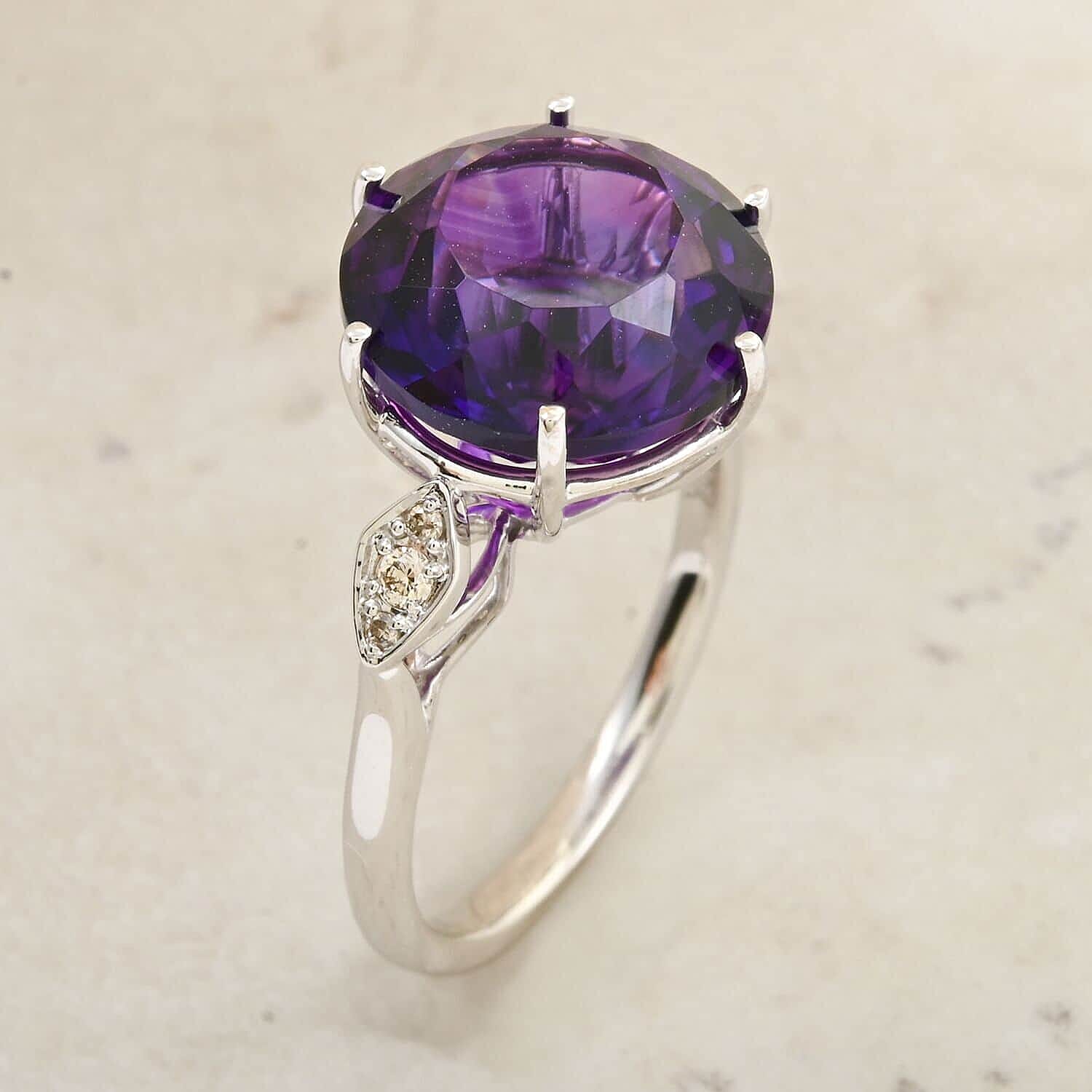 Luxoro AAA Moroccan Amethyst and G-H I2 Diamond 7.00 ctw Ring in 10K White Gold (Size 10.0)
