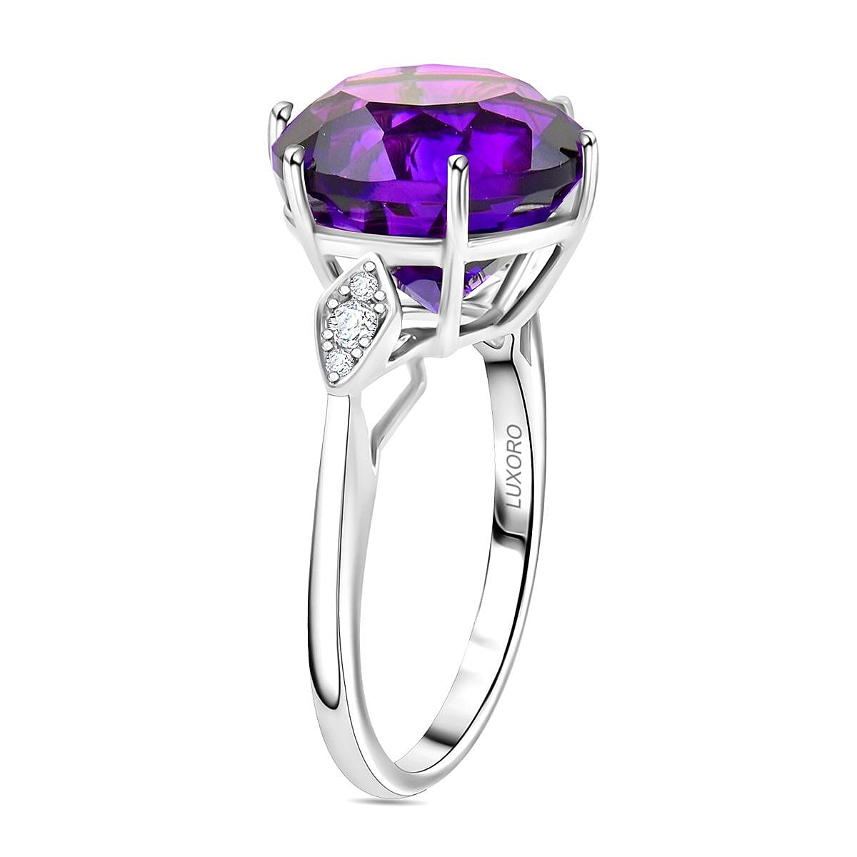 Luxoro AAA Moroccan Amethyst and G-H I2 Diamond 7.00 ctw Ring in 10K White Gold (Size 6.0) image number 3