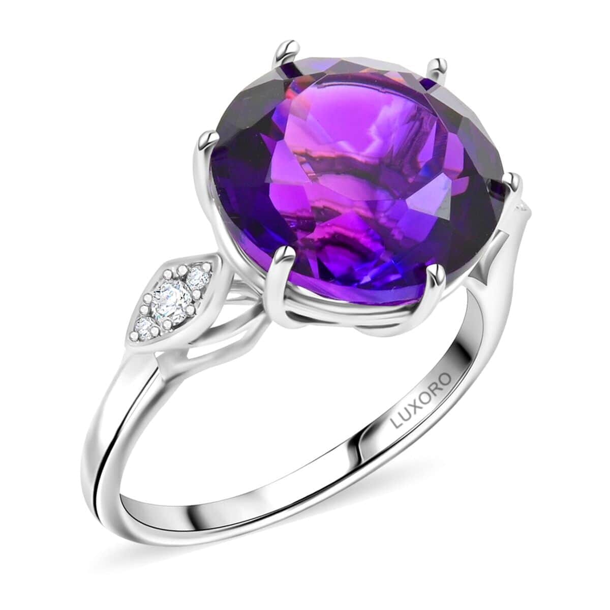 Luxoro AAA Moroccan Amethyst and G-H I2 Diamond 7.00 ctw Ring in 10K White Gold (Size 6.5) image number 0