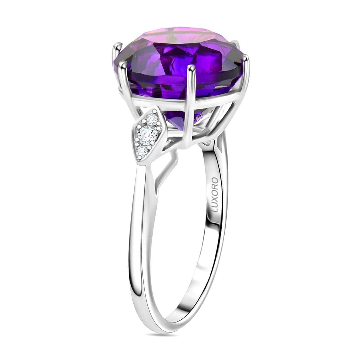Luxoro AAA Moroccan Amethyst and G-H I2 Diamond 7.00 ctw Ring in 10K White Gold (Size 6.5) image number 3