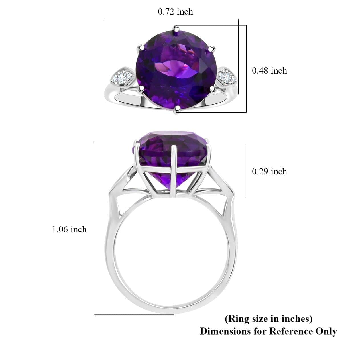 Luxoro AAA Moroccan Amethyst and G-H I2 Diamond 7.00 ctw Ring in 10K White Gold (Size 6.5) image number 5
