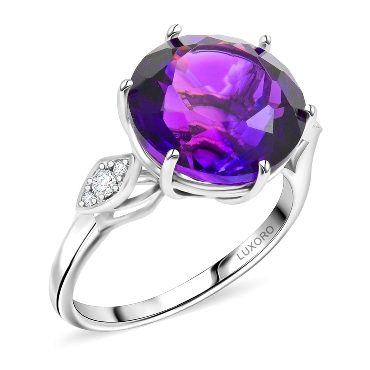 Luxoro AAA Moroccan Amethyst and G-H I2 Diamond 7.00 ctw Ring in 10K White Gold (Size 8.0) image number 0