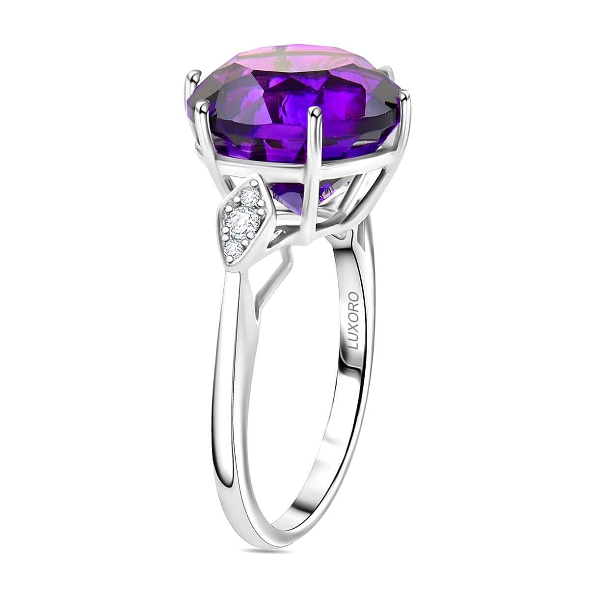 Luxoro AAA Moroccan Amethyst and G-H I2 Diamond 7.00 ctw Ring in 10K White Gold (Size 8.5) image number 3
