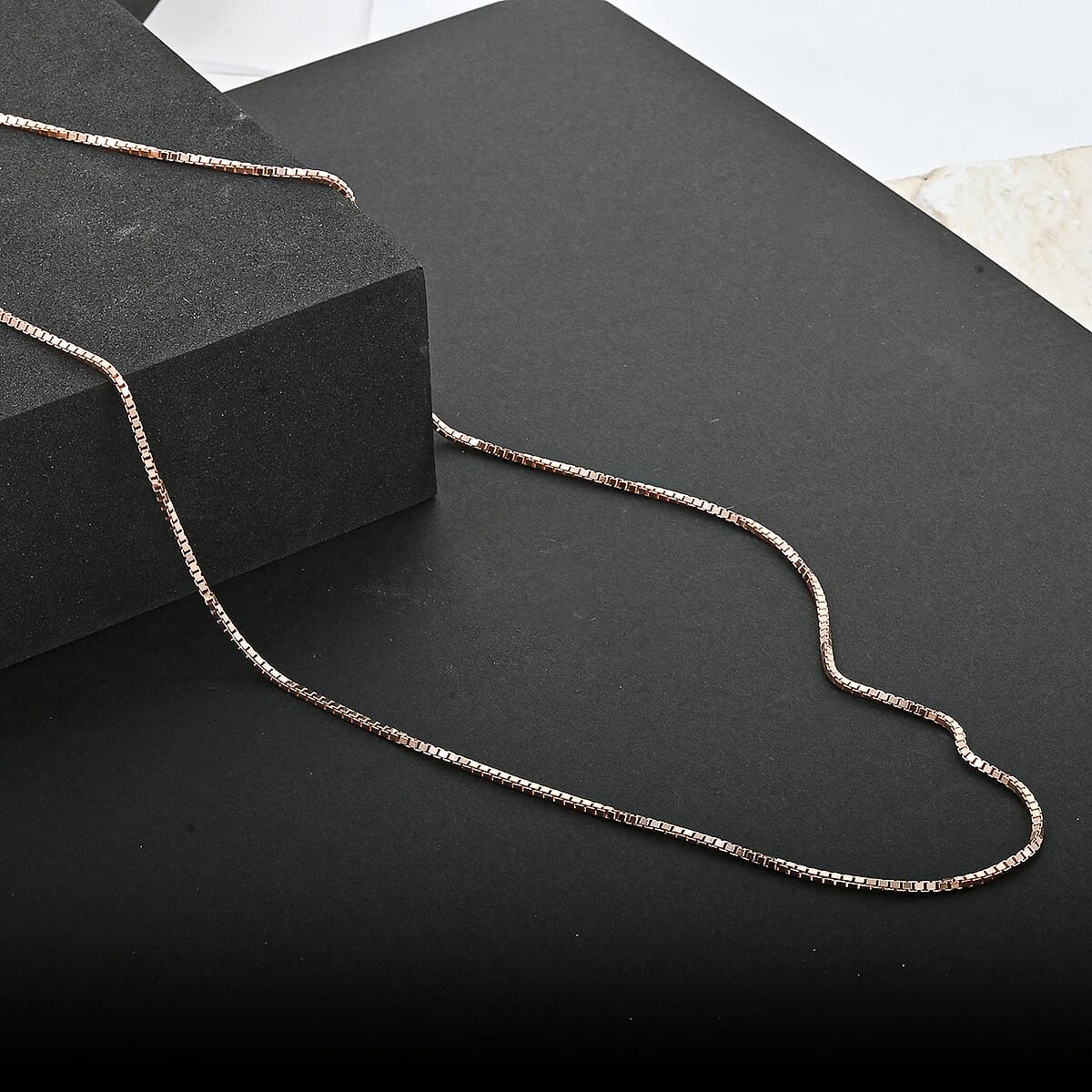 Box Chain Necklace in 14K Rose Gold Over Sterling Silver 7.8 Grams 24 Inches image number 1