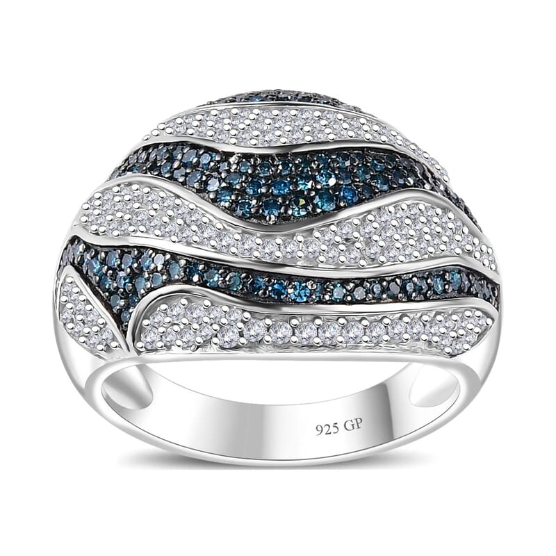GP Special Venetian Sky Collection Blue and White Diamond 1.00 ctw Ring in Rhodium Over Sterling Silver (Size 10.0)