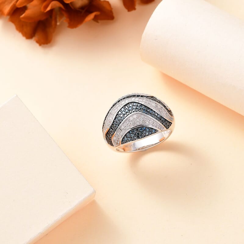 GP Special Venetian Sky Collection Blue and White Diamond 1.00 ctw Ring in Rhodium Over Sterling Silver (Size 10.0)
