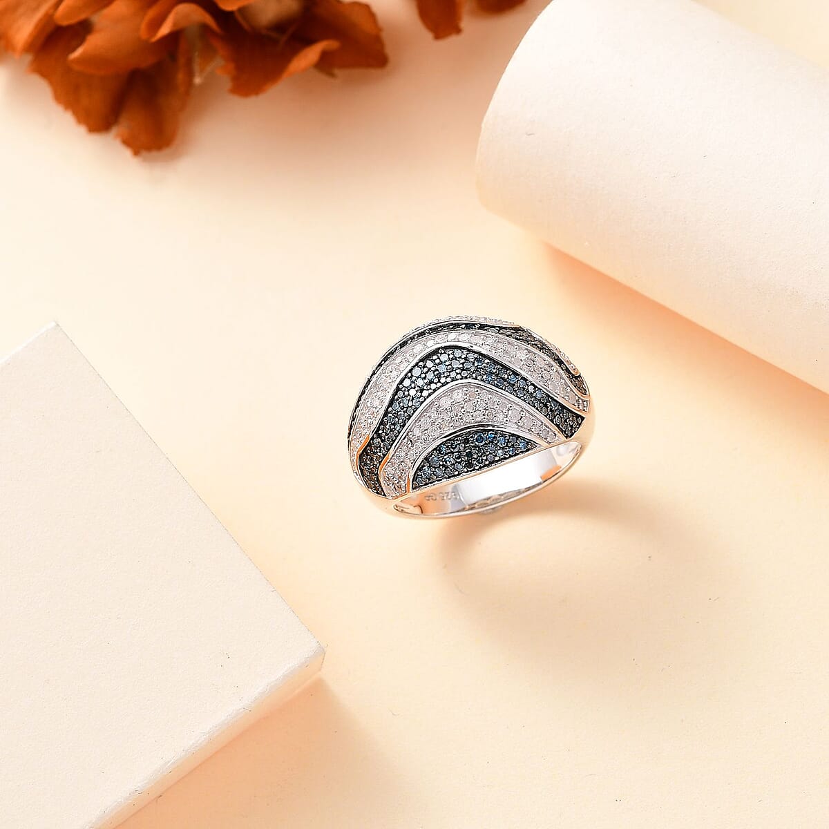 GP Special Venetian Sky Collection Blue and White Diamond 1.00 ctw Ring in Rhodium Over Sterling Silver (Size 8.0) image number 1