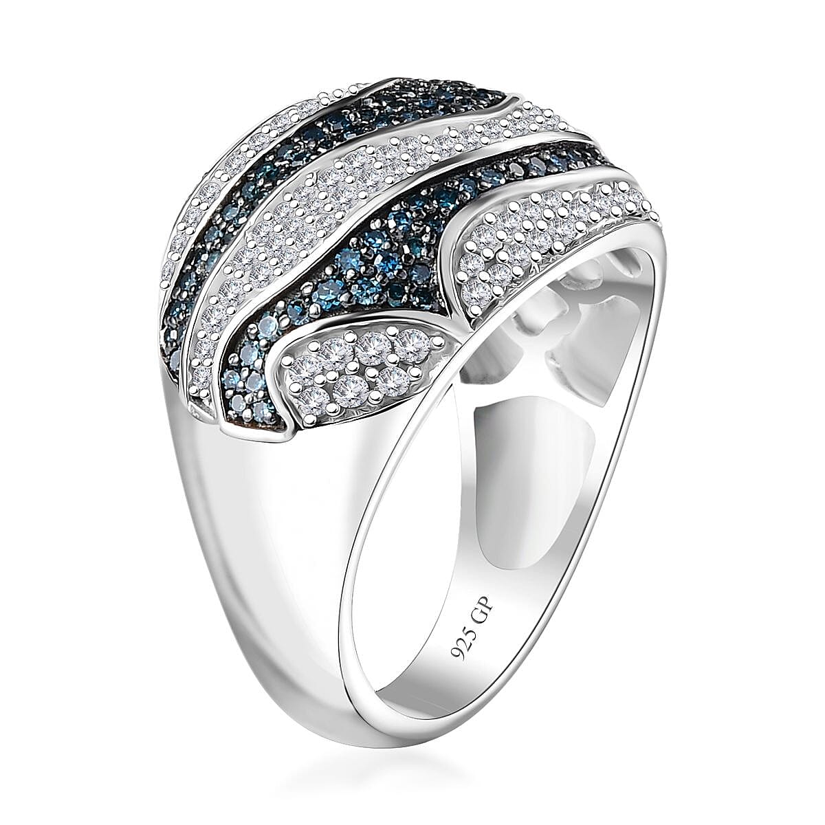 GP Special Venetian Sky Collection Blue and White Diamond 1.00 ctw Ring in Rhodium Over Sterling Silver (Size 8.0) image number 3