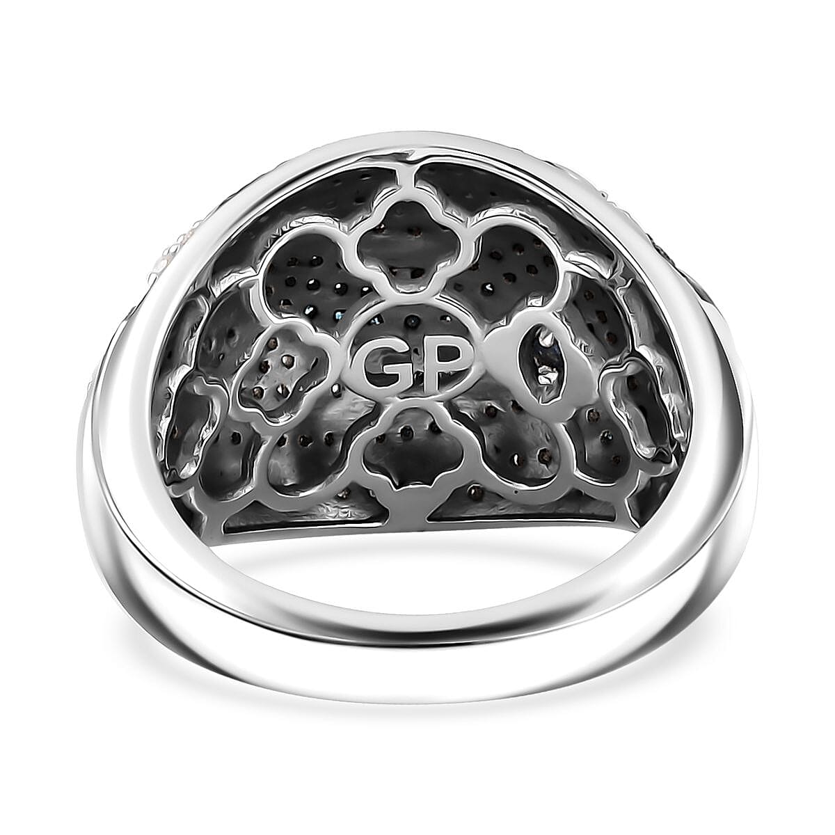 GP Special Venetian Sky Collection Blue and White Diamond 1.00 ctw Ring in Rhodium Over Sterling Silver (Size 8.0) image number 4