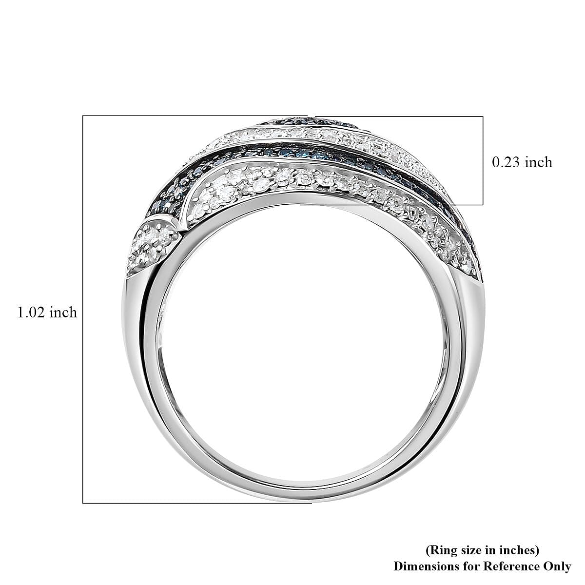 GP Special Venetian Sky Collection Blue and White Diamond 1.00 ctw Ring in Rhodium Over Sterling Silver (Size 8.0) image number 5