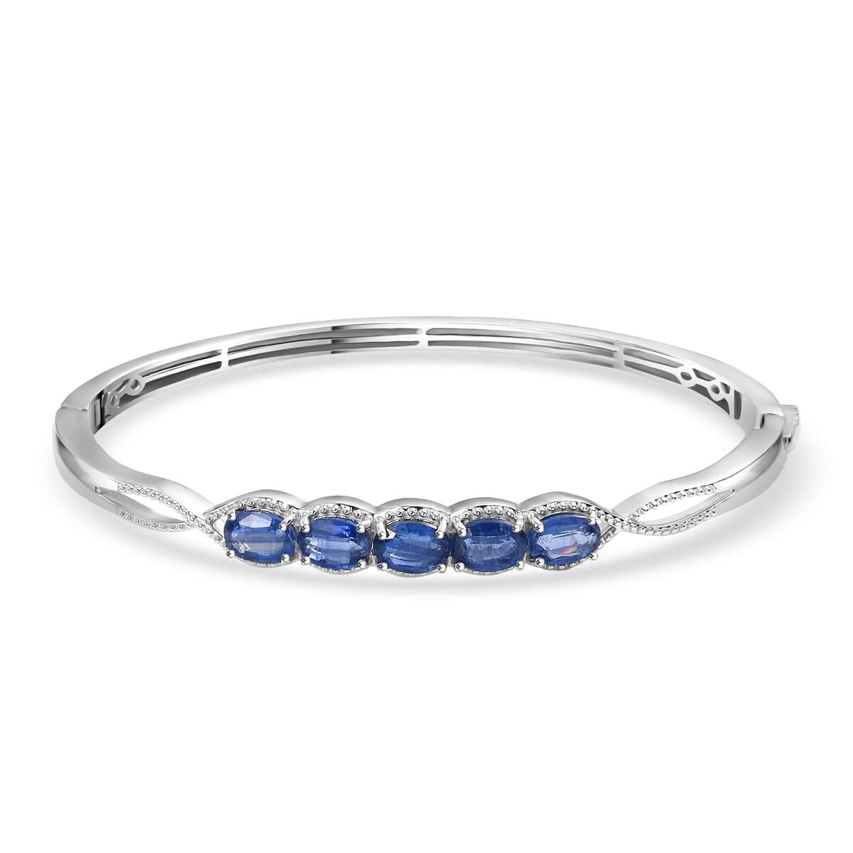 Kashmir Kyanite 4.90 ctw Love Infinity Bangle Bracelet in Rhodium Over Sterling Silver (7.25 In)  image number 0