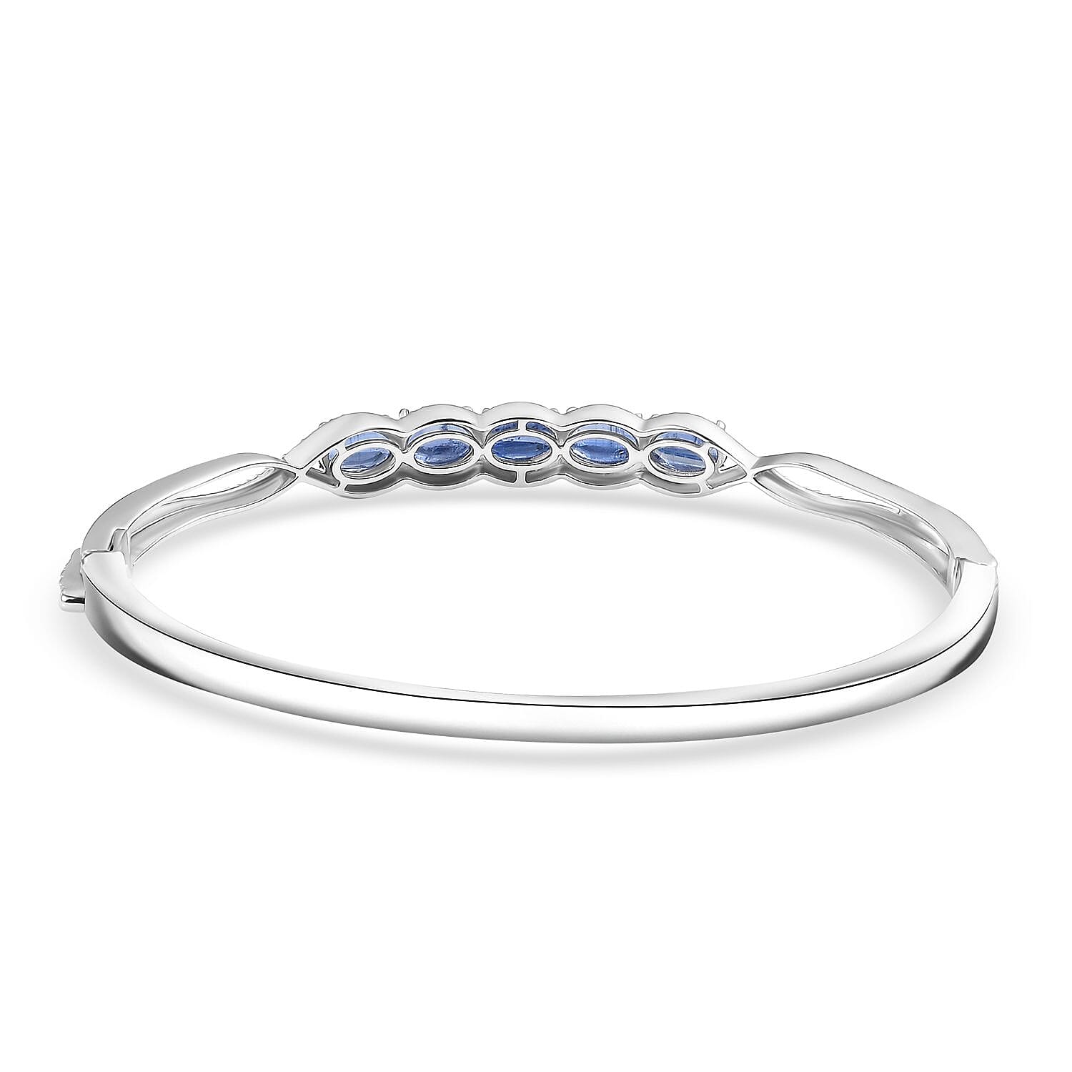 Kashmir Kyanite 4.90 ctw Love Infinity Bangle Bracelet in Rhodium Over Sterling Silver (7.25 In) 