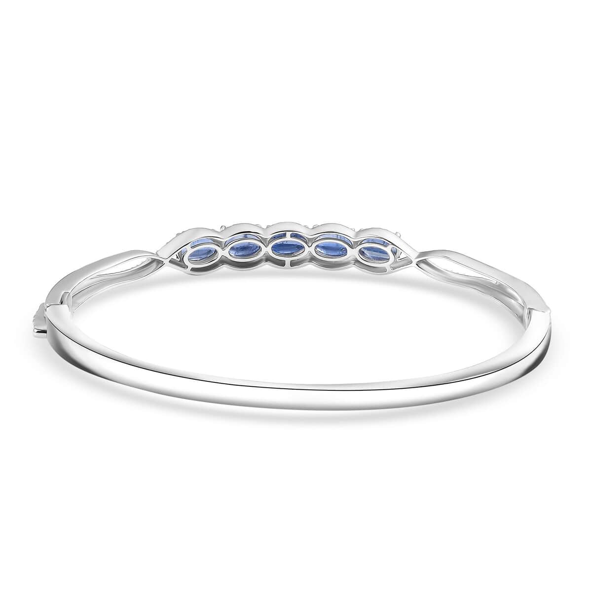 Kashmir Kyanite 4.90 ctw Love Infinity Bangle Bracelet in Rhodium Over Sterling Silver (7.25 In)  image number 4