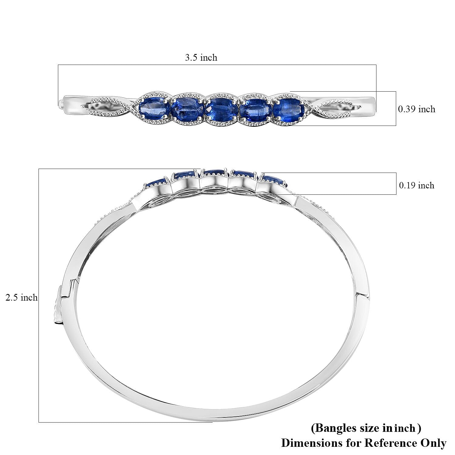 Kashmir Kyanite 4.90 ctw Love Infinity Bangle Bracelet in Rhodium Over Sterling Silver (7.25 In) 