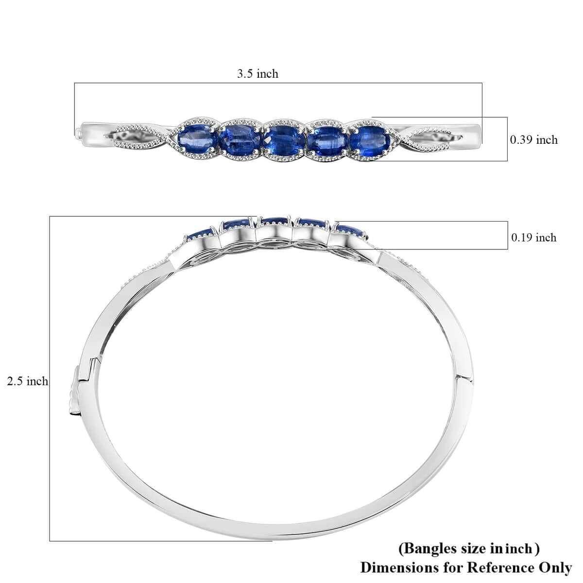 Kashmir Kyanite 4.90 ctw Love Infinity Bangle Bracelet in Rhodium Over Sterling Silver (7.25 In)  image number 5