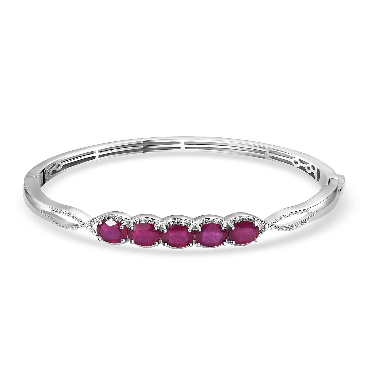 Niassa Ruby (FF) 6.30 ctw Love Infinity Bangle Bracelet in Rhodium Over Sterling Silver (7.25 In)  image number 0
