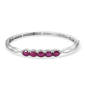 Niassa Ruby (FF) 6.30 ctw Love Infinity Bangle Bracelet in Rhodium Over Sterling Silver (7.25 In) 