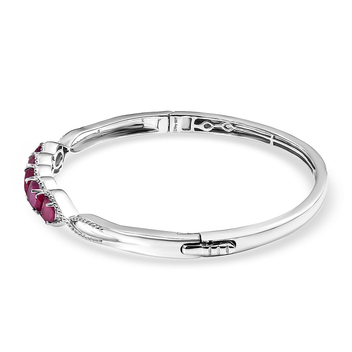 Niassa Ruby (FF) 6.30 ctw Love Infinity Bangle Bracelet in Rhodium Over Sterling Silver (7.25 In)  image number 3