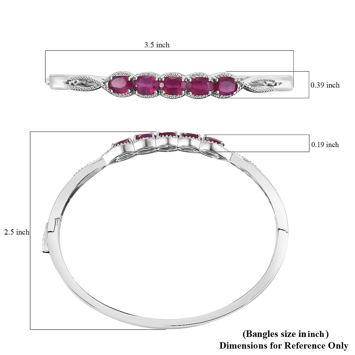 Niassa Ruby (FF) 6.30 ctw Love Infinity Bangle Bracelet in Rhodium Over Sterling Silver (7.25 In)  image number 5