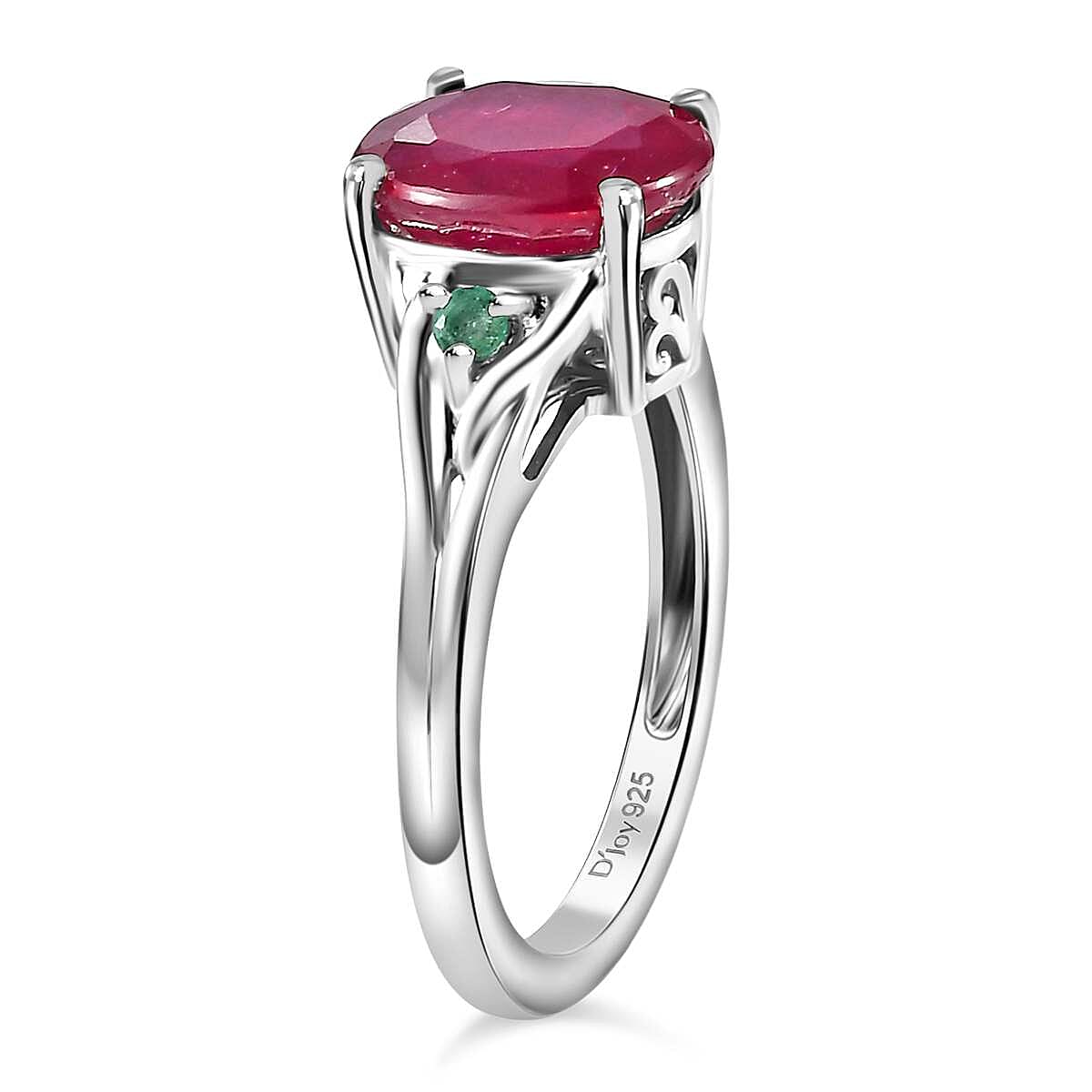 Niassa Ruby (FF) and Emerald 4.00 ctw Statement Ring in Platinum Over Sterling Silver (Size 9.0) image number 3