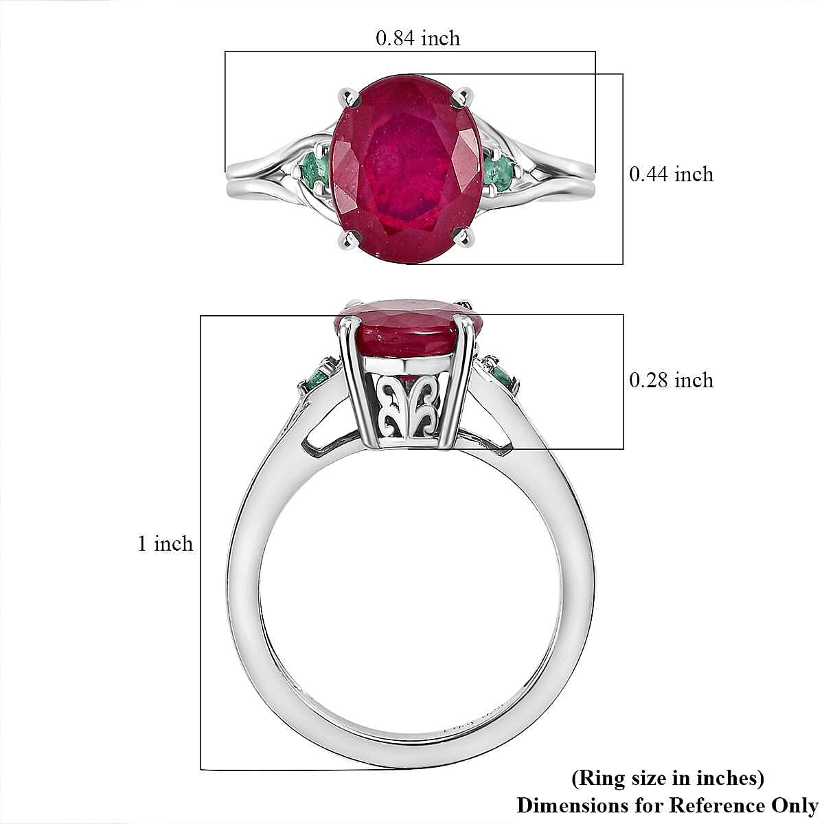 Niassa Ruby (FF) and Emerald 4.00 ctw Statement Ring in Platinum Over Sterling Silver (Size 9.0) image number 5