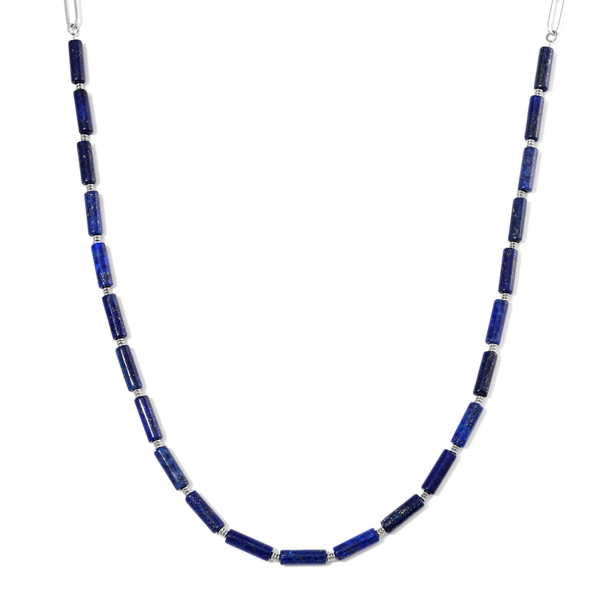 Ankur Treasure Chest Lapis Lazuli Barrel Shape Paper Clip Chain Necklace (20-22 Inches) in Stainless Steel 62.50 ctw image number 0