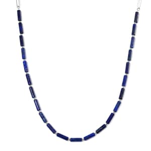 Ankur Treasure Chest Lapis Lazuli Barrel Shape Paper Clip Chain Necklace (20-22 Inches) in Stainless Steel 62.50 ctw