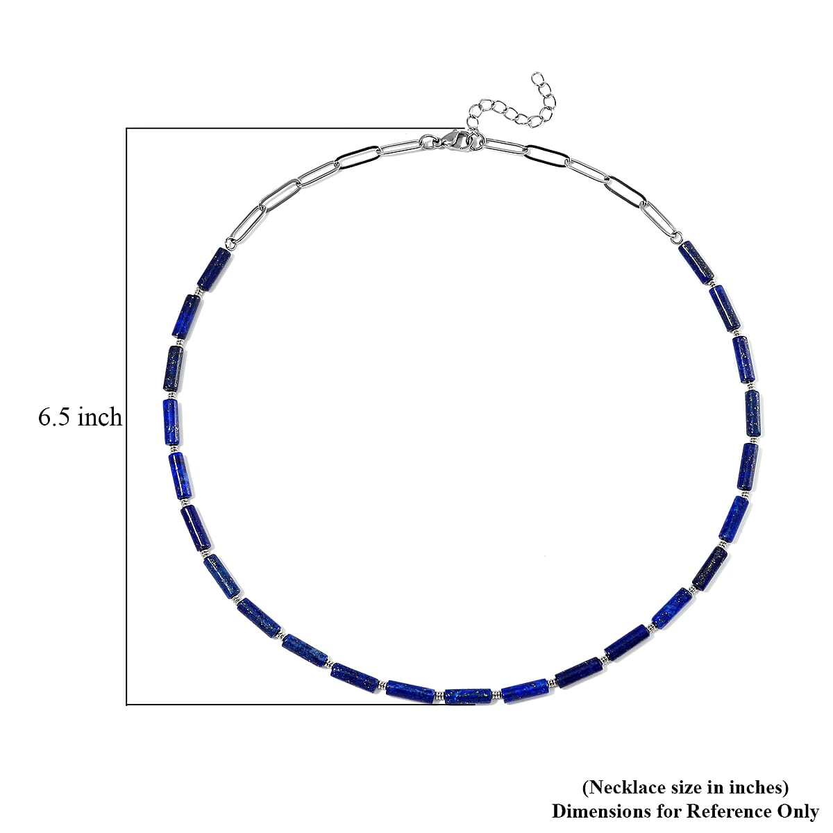 Lapis Lazuli 62.50 ctw Barrel Shape Paper Clip Chain Necklace in Stainless Steel 20-22 Inches image number 6