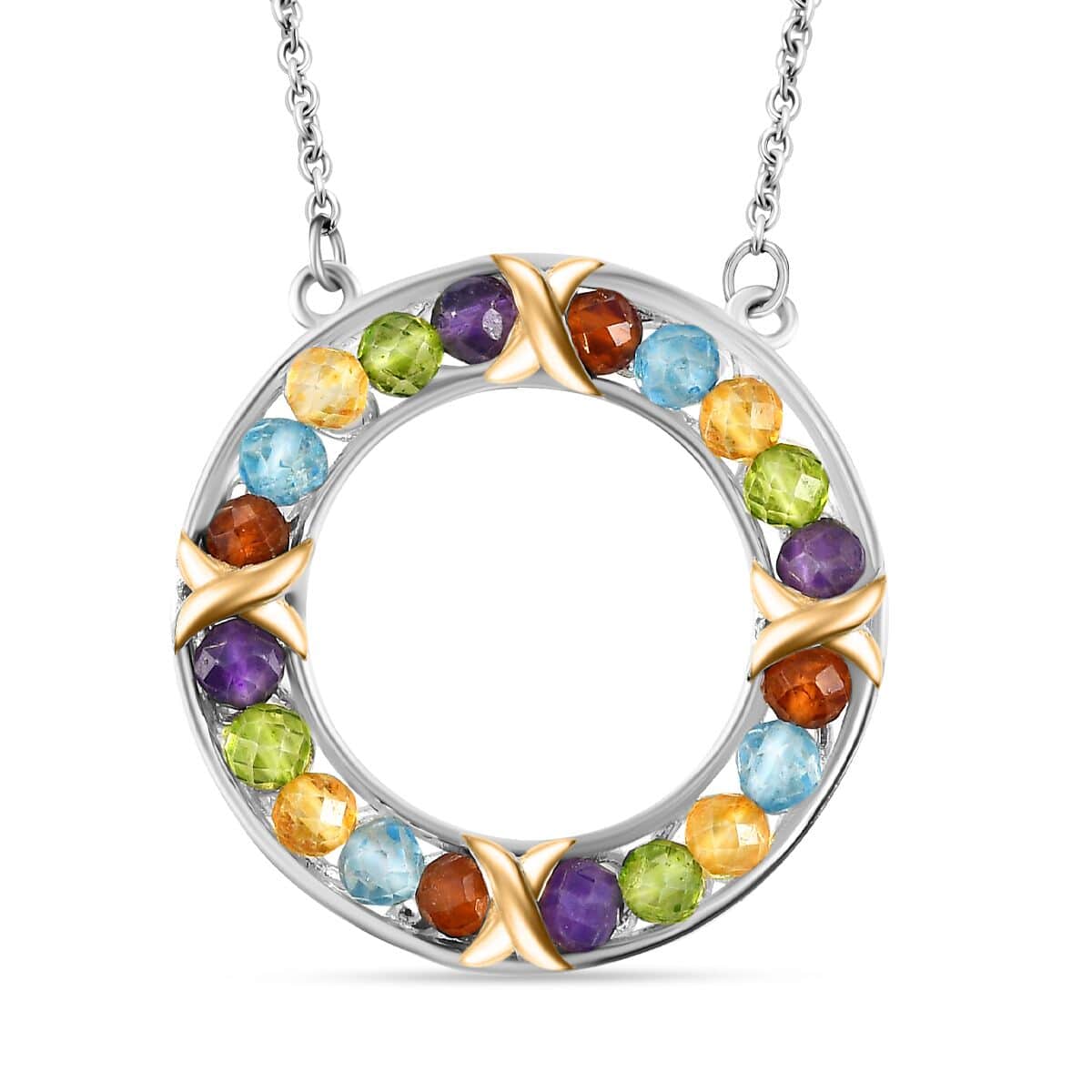 Karis Multi Gemstone 6.40 ctw XOXO Circle Necklace in 18K YG Plated, Platinum Bond and Stainless Steel 18 Inches image number 0