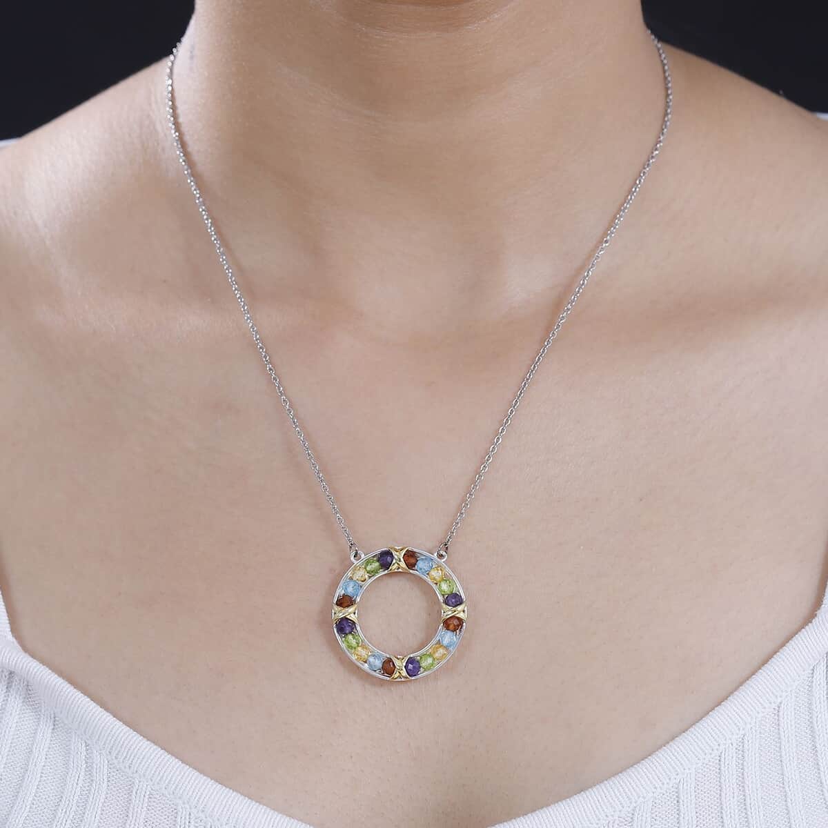 Karis Multi Gemstone 6.40 ctw XOXO Circle Necklace in 18K YG Plated, Platinum Bond and Stainless Steel 18 Inches image number 2