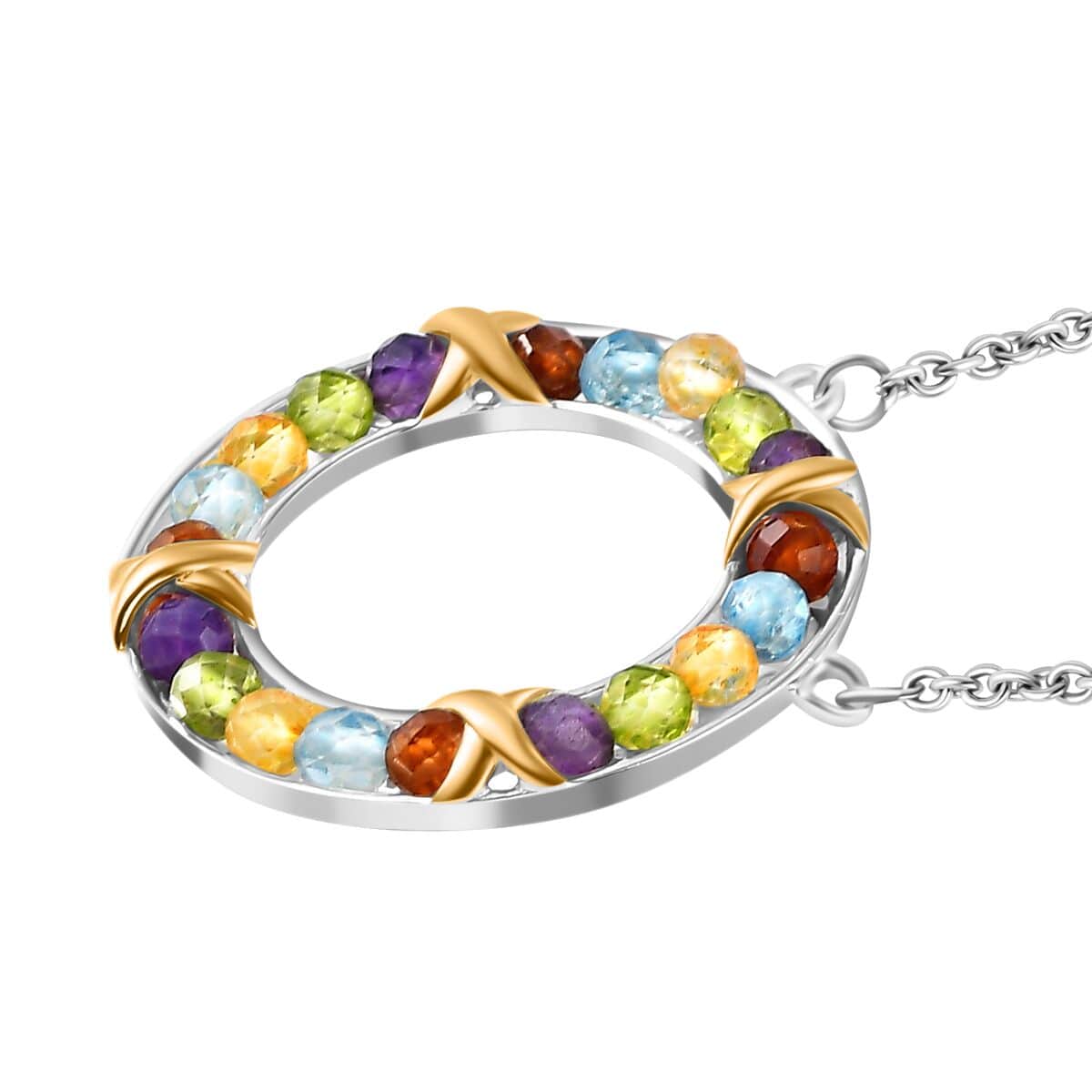 Karis Multi Gemstone 6.40 ctw XOXO Circle Necklace in 18K YG Plated, Platinum Bond and Stainless Steel 18 Inches image number 3