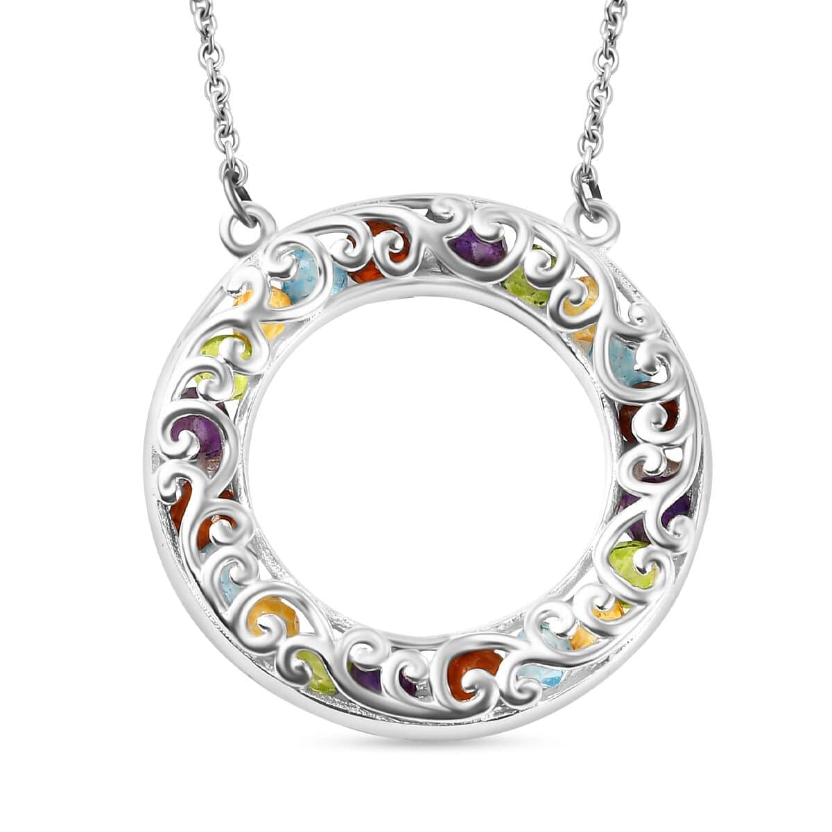 Karis Multi Gemstone 6.40 ctw XOXO Circle Necklace in 18K YG Plated, Platinum Bond and Stainless Steel 18 Inches image number 4