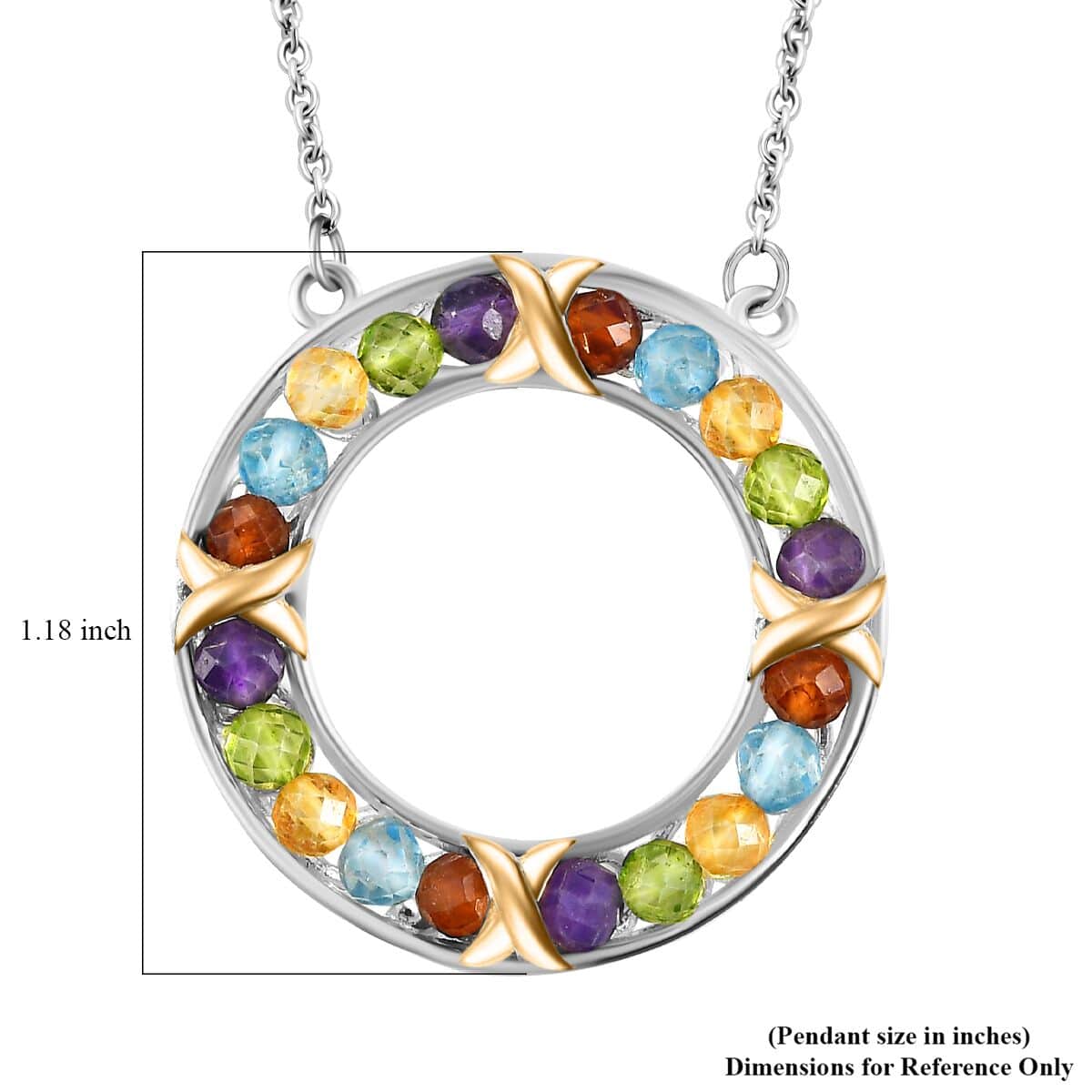 Karis Multi Gemstone 6.40 ctw XOXO Circle Necklace in 18K YG Plated, Platinum Bond and Stainless Steel 18 Inches image number 5