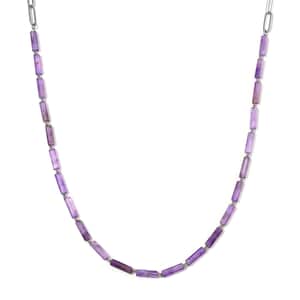 African Amethyst 62.50 ctw Barrel Shape Paper Clip Chain Necklace in Stainless Steel 20-22 Inches