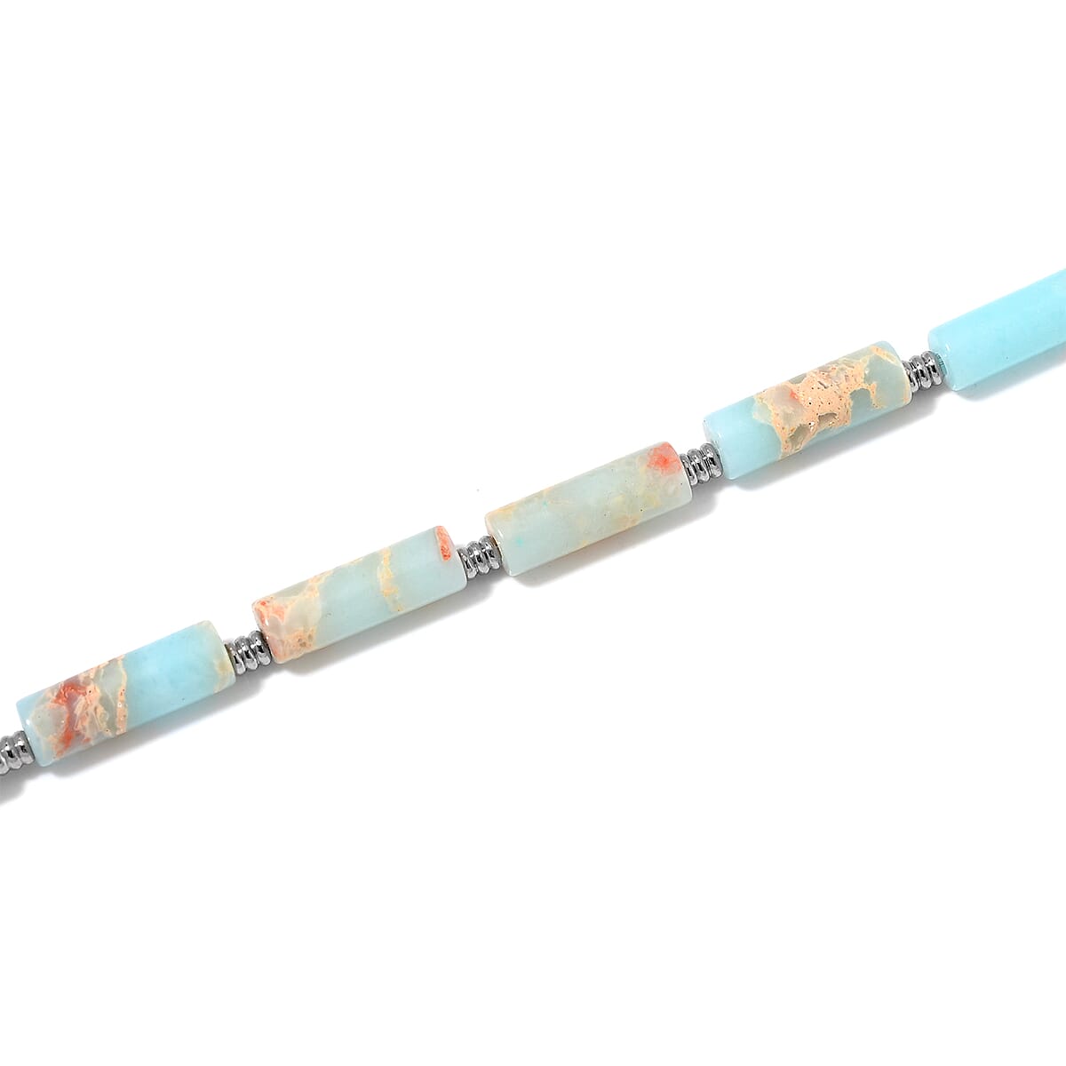 Multi Color Jade (D) 62.50 ctw Barrel Shape Paper Clip Chain Necklace in Stainless Steel 20-22 Inches  image number 3