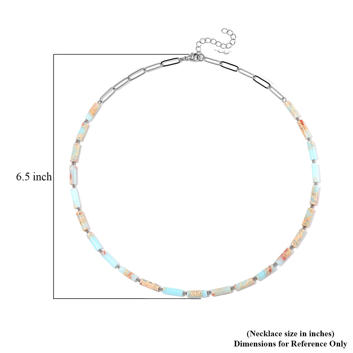 Multi Color Jade (D) 62.50 ctw Barrel Shape Paper Clip Chain Necklace in Stainless Steel 20-22 Inches  image number 6