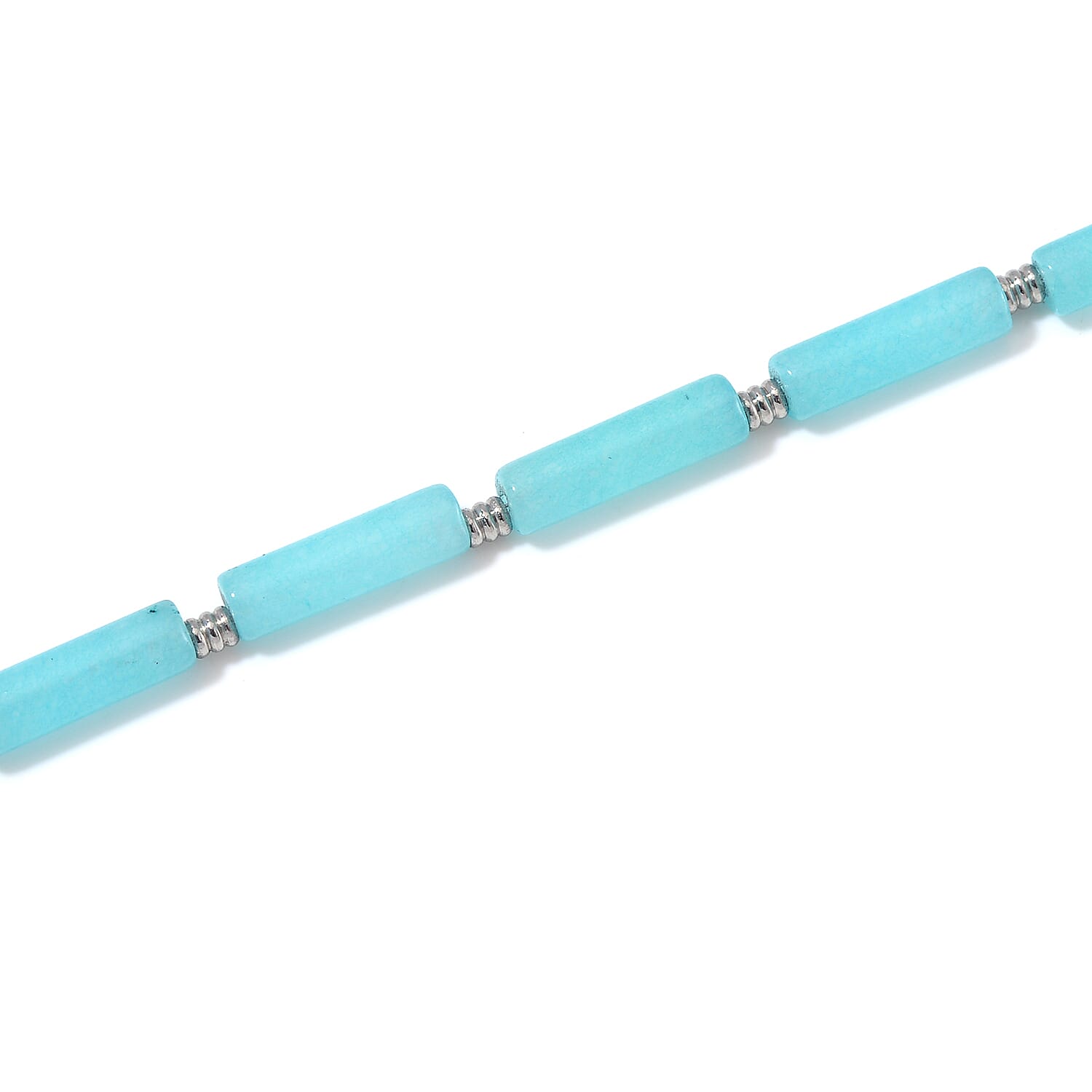 Amazonite 62.50 ctw Barrel Shape Paper Clip Chain Necklace in Stainless Steel 20-22 Inches