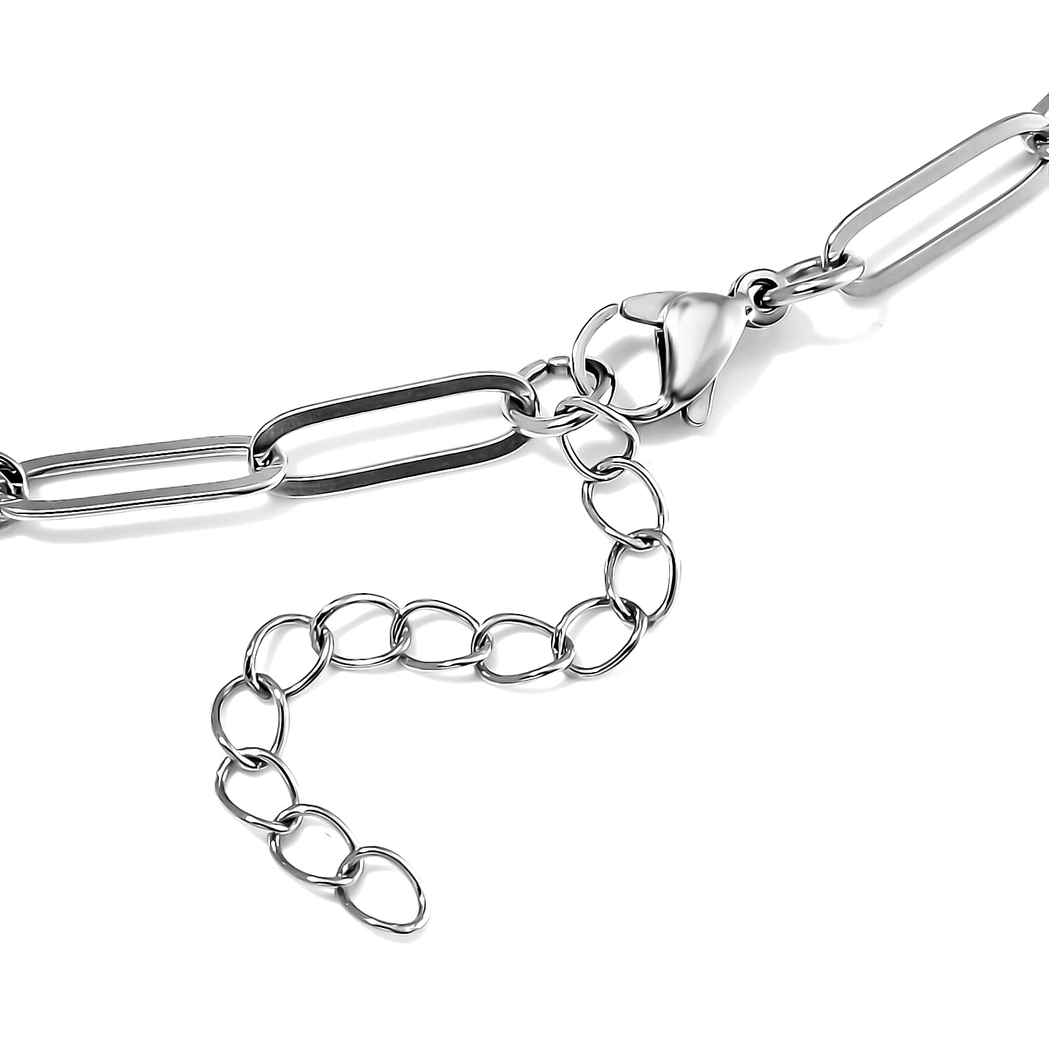 Amazonite 62.50 ctw Barrel Shape Paper Clip Chain Necklace in Stainless Steel 20-22 Inches