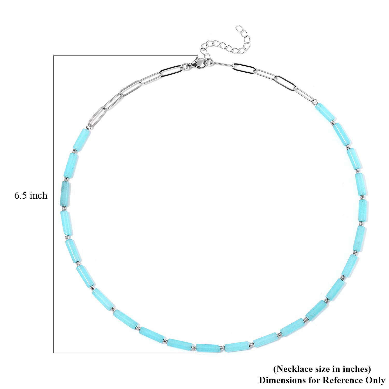 Amazonite 62.50 ctw Barrel Shape Paper Clip Chain Necklace in Stainless Steel 20-22 Inches