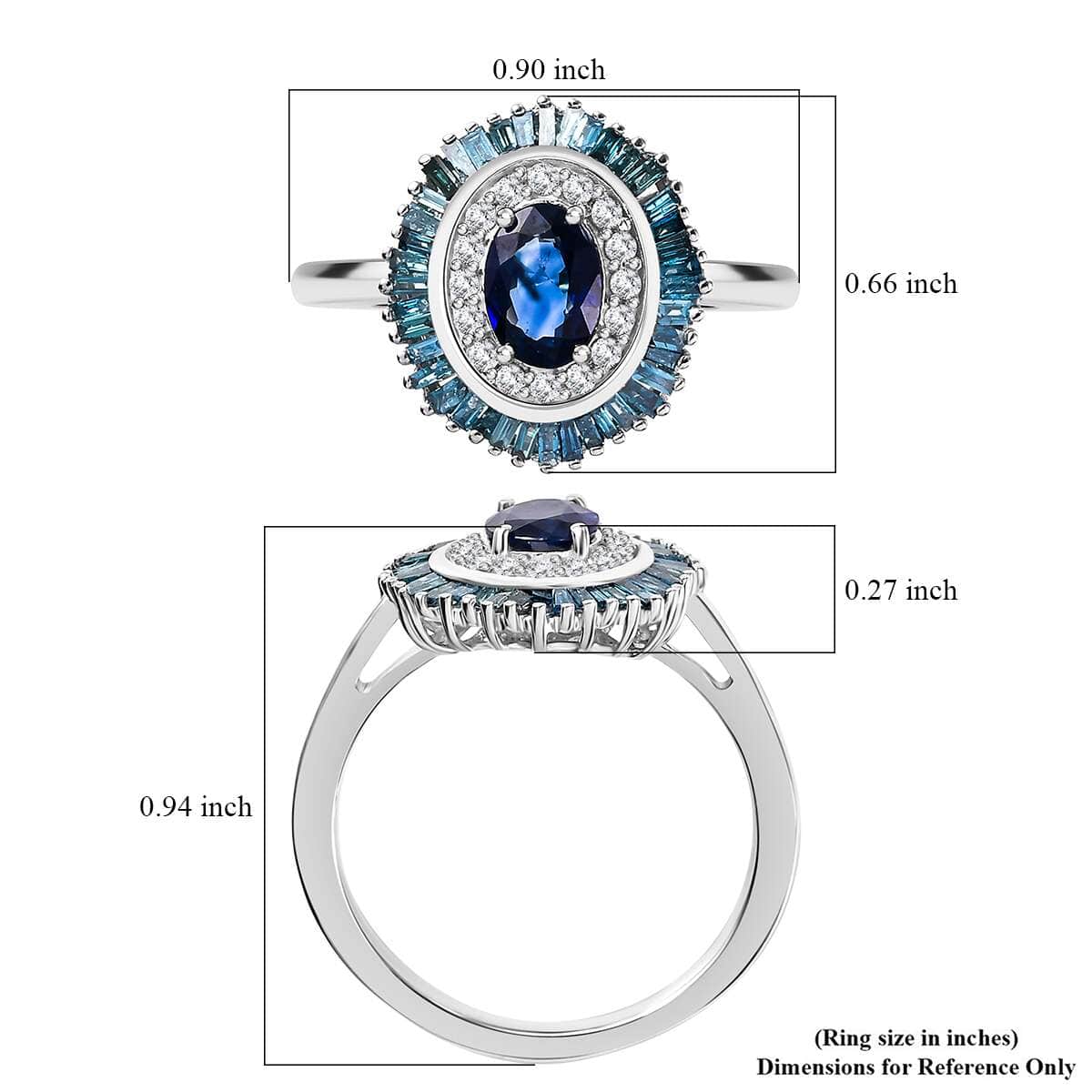 Blue Ceylon Sapphire, Blue Diamond (IR), White Diamond Ring in Rhodium Over Sterling Silver (Size 7.0) 1.35 ctw image number 5