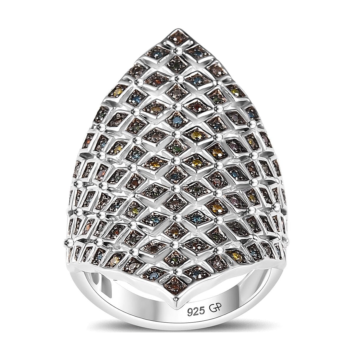 GP Royal Art Deco Collection Multi Diamond 0.50 ctw Ring in Rhodium Over Sterling Silver (Size 6.0) image number 0