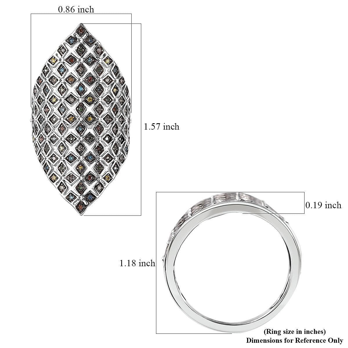 GP Royal Art Deco Collection Multi Diamond 0.50 ctw Ring in Rhodium Over Sterling Silver (Size 6.0) image number 4