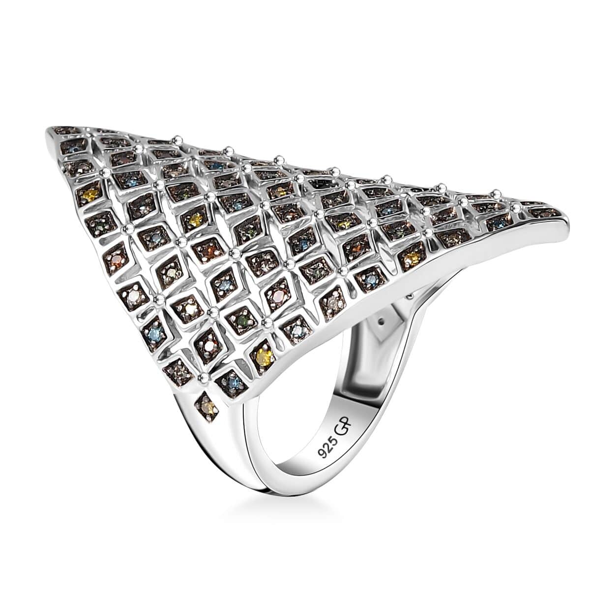 GP Royal Art Deco Collection Multi Diamond 0.50 ctw Ring in Rhodium Over Sterling Silver (Size 7.0) image number 3