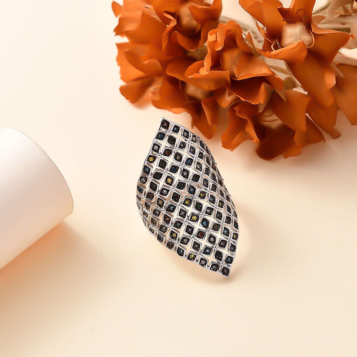 GP Royal Art Deco Collection Multi Diamond 0.50 ctw Ring in Rhodium Over Sterling Silver (Size 8.0) image number 1