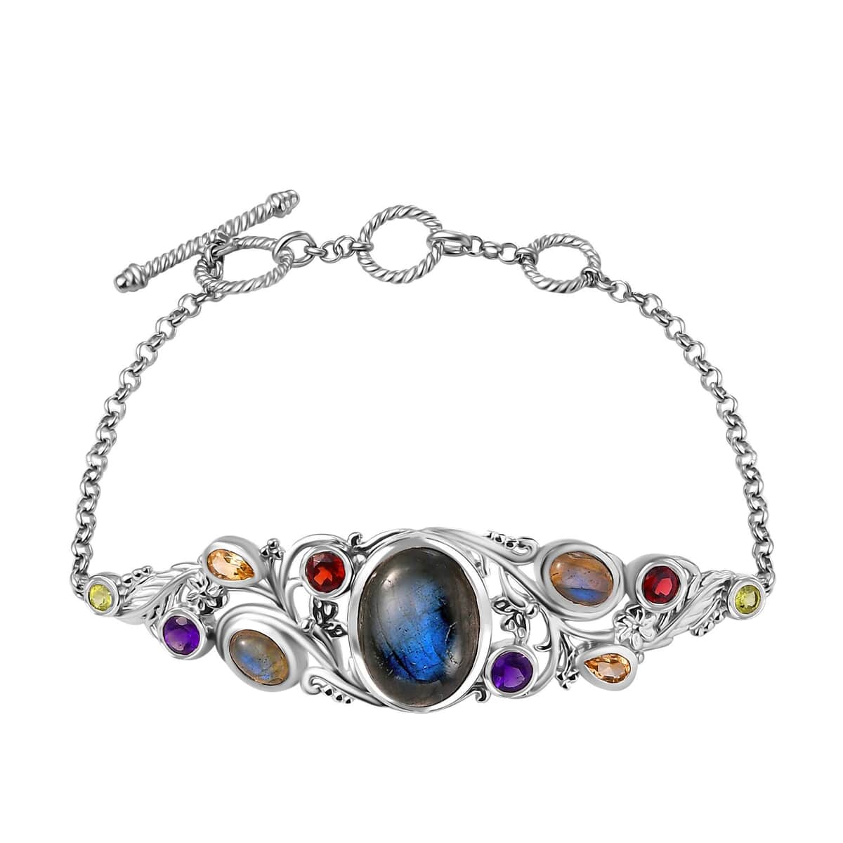 Karis Malagasy Labradorite and Multi Gemstone 14.50 ctw Floral Bracelet in Platinum Bond (6.50-8.0In) image number 0