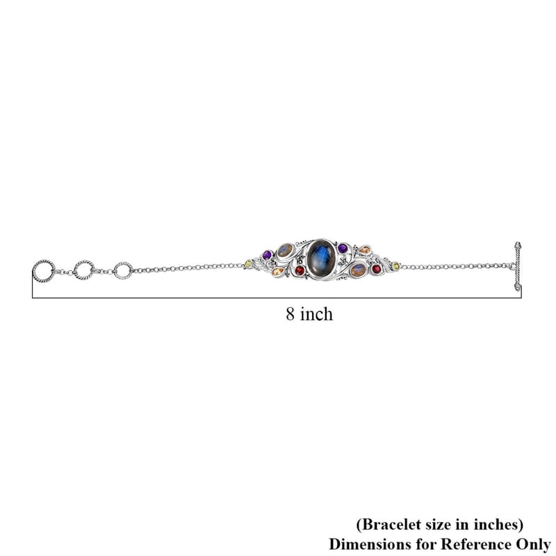 Karis Malagasy Labradorite and Multi Gemstone 14.50 ctw Floral Bracelet in Platinum Bond (6.50-8.0In)